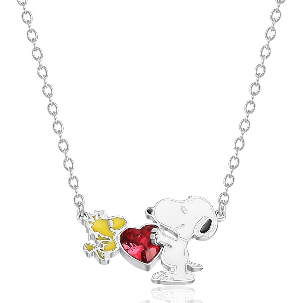 Snoopy & Woodstock Necklaces Silver Flash-Plated Red Crystal or Charm Accents - Picture 2 of 7